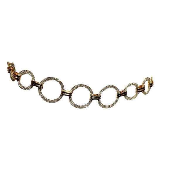 Vintage 90 open circle gold chain womens statement belt clear crystals One size - Picture 1 of 5